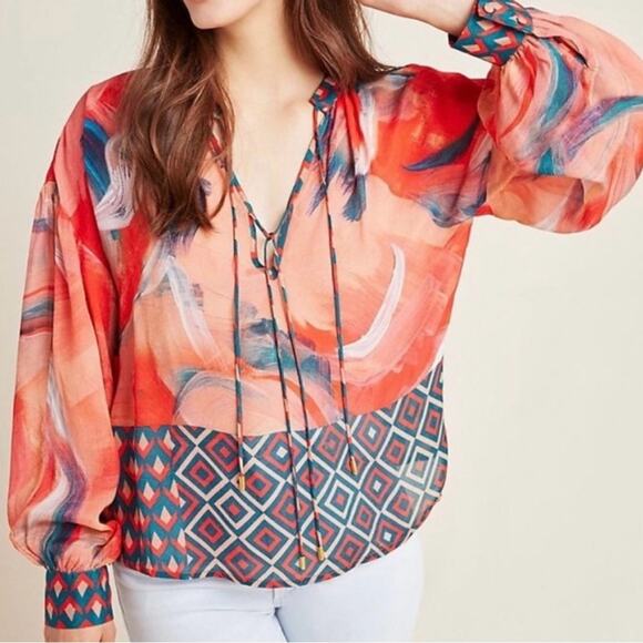 Anthropologie Blank London Blouse Women's Size M Multicolor Artistic Design Boho - Picture 1 of 14